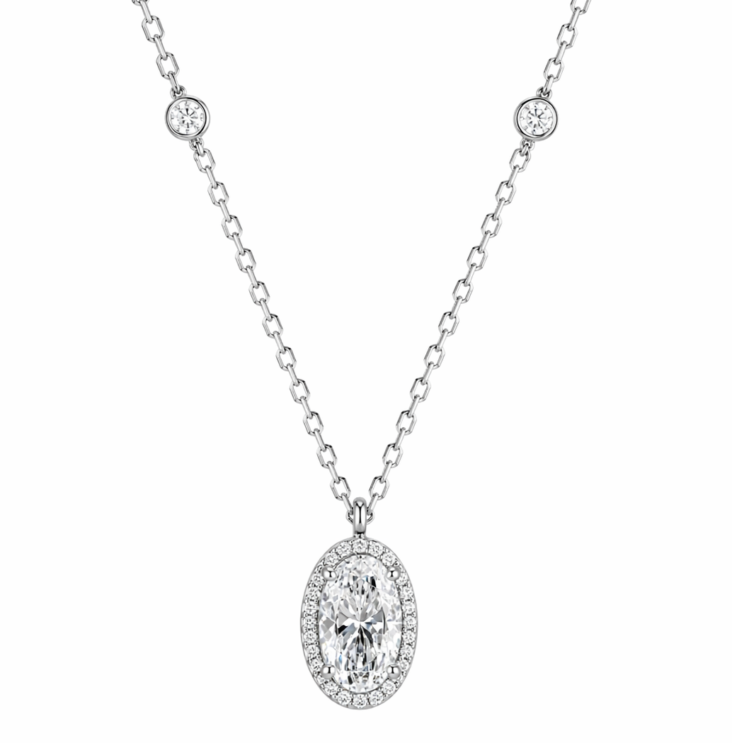 0.74 Carats Halo Emerald Diamond Station Pendant
